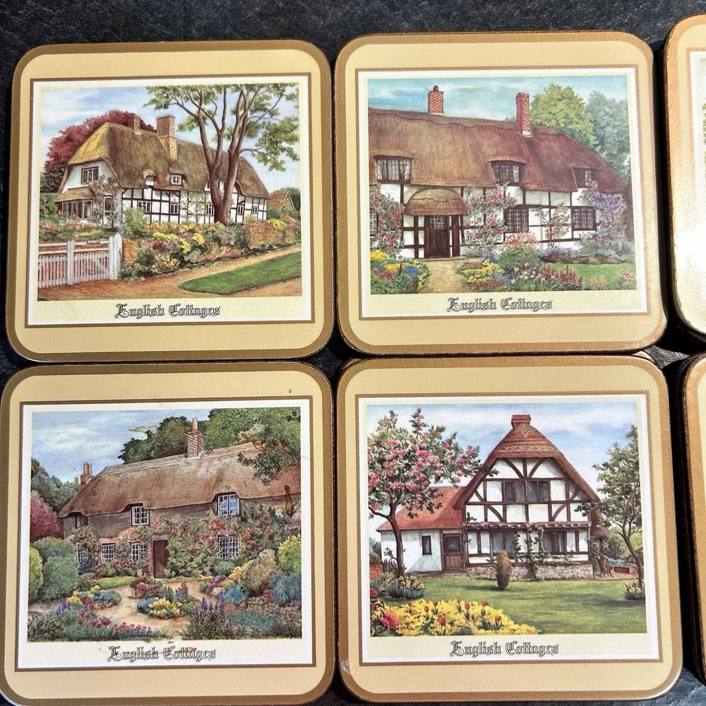 Pimpernel Acrylic English Cottages 6 Placemats & 14 Coasters Cork Back‎